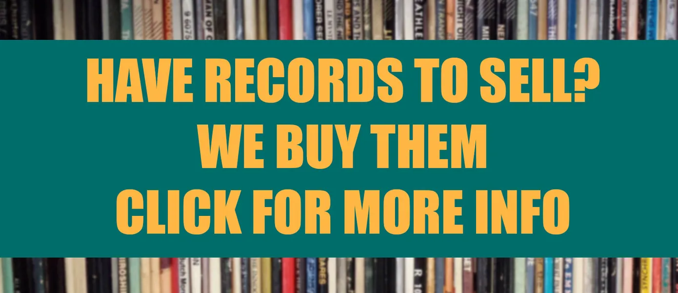 Picture of album covers with signage to sell your records