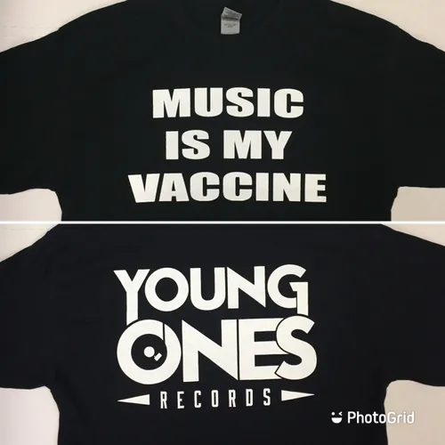 Young Ones - Music Is My Vaccine/Young Ones Records T-Shirt [Medium]