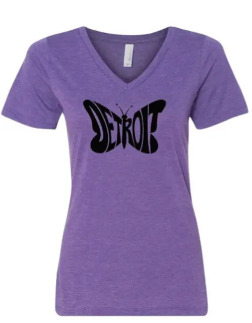 Detroit - Ladies Relaxed V-neck Detroit Butterfly T-shirt [XL]