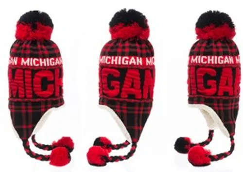 Detroit - Michigan Red/Black Plaid Pom Pom Hat