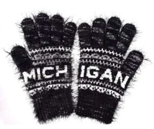 Detroit - Michigan Black Fuzzy Gloves