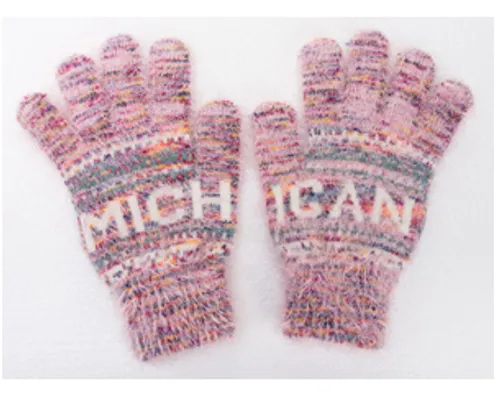 Detroit - Michigan Multi Pink Fuzzy Gloves