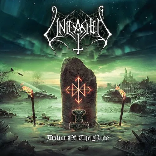 Unleashed - Dawn Of The Nine (140gm Green w/ Purple/Black Splatter Vinyl) vinyl record cover