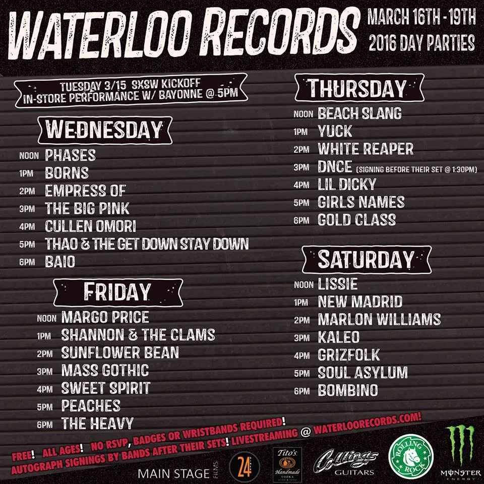 Waterloo SXSW Day Parties! Waterloo Records