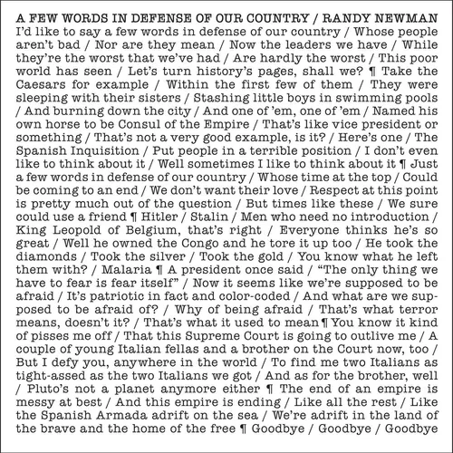 Randy Newman - A Few Words in Defense of Our Country vinyl record cover