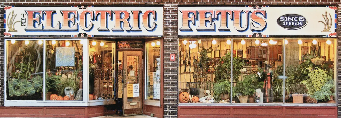 Electric Fetus storefront with plants in window